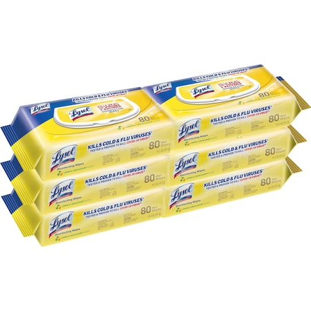 Lysol Disinfecting Wipes, Lemon/Lime, 80/pk, White, PK 6 RAC99716